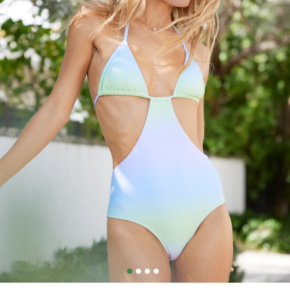 Aerie purple green ombre string cut out one piece bathing suit swimsuit M NWT